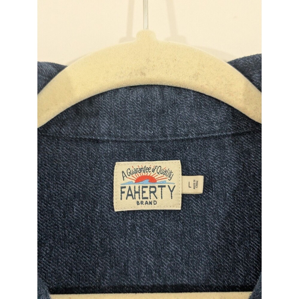 Faherty Shirt Mens Large Blue Brushed Alpine Knit Flannel Cotton Long Sleeve - Picture 4 of 10